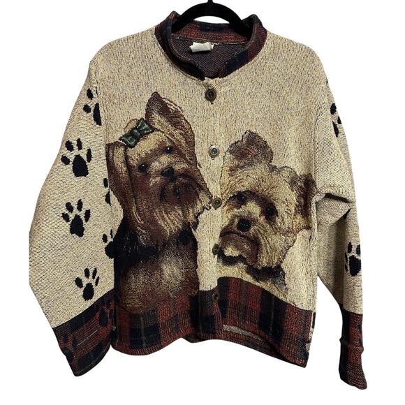 Sugar Street Weavers Jackets & Blazers - Yorkshire Terriers Yorkie Tapestry Sweater Jacket Vintage Street Weavers-Small